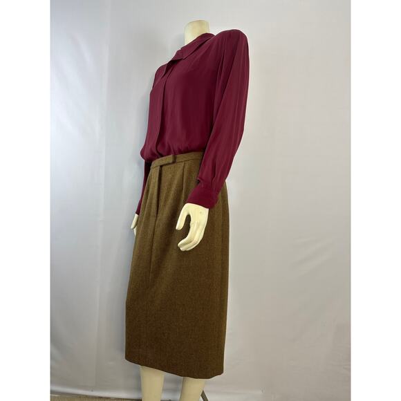 Vintage Lauren Ralph Lauren 100% Lambswool Brown tweed pencil skirt size 8 - Picture 6 of 12